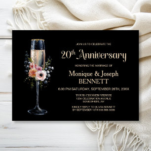 Flöten für Champagner zum 20. Hochzeitstag Einladung