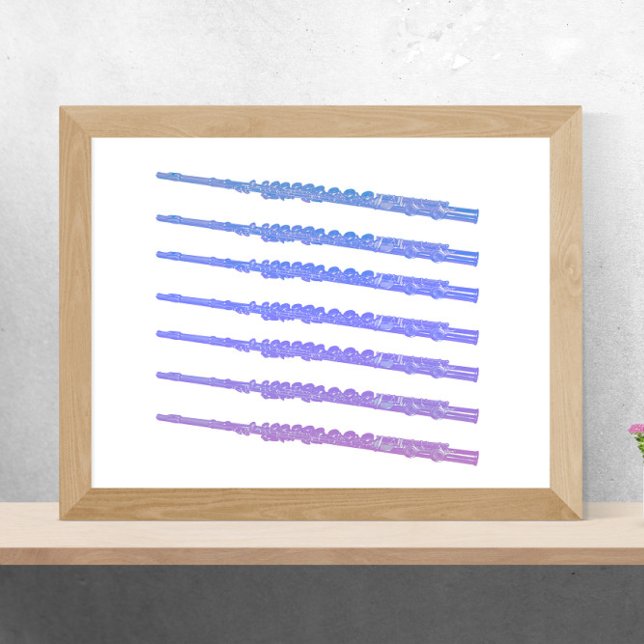 Flöten Instrumentenblau rosa Lila Poster (A poster of flutes in blue, pink and purple.)