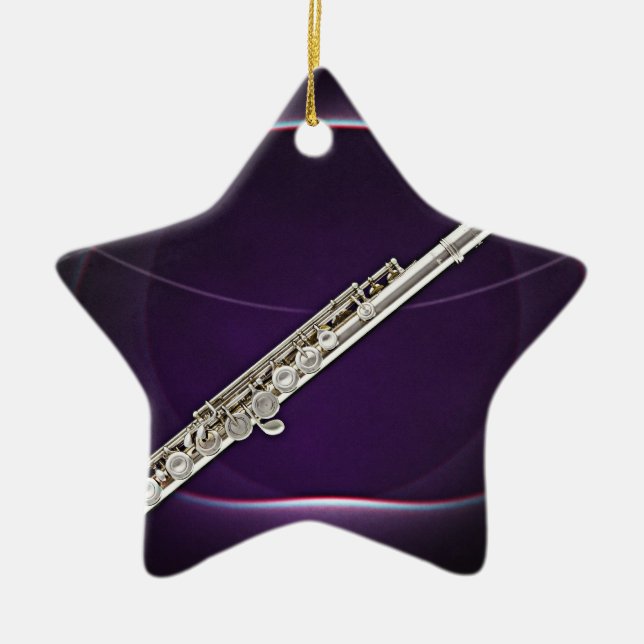 Flöten-oder Flutist-Musiker-Stern-Verzierung Keramik Ornament (Vorne)