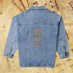 Flötenfanatiker Graue Katze Pink Jeansjacke