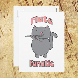 Flötenfanatiker Graue Katze Rosa Postkarte