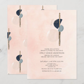 Flötenrezital Abstract Rosé Pink & Blau Gold Einladung