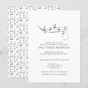 Flötenrezital Musikalische Noten Schwarz & Weiß Einladung