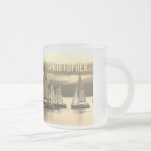 Flottille von Yachten. Name wählen hinzufügen. Mattglastasse