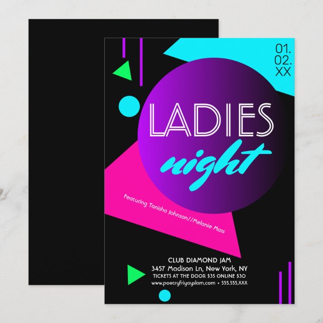 Flourescent Night Club Ladys Promoter Flyer Einladung (Vorne/Hinten)