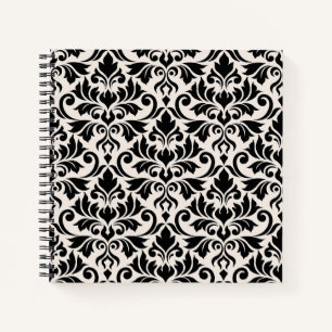 Flourish Damask 2-Wege großes Muster Schwarz + Cre Notizbuch