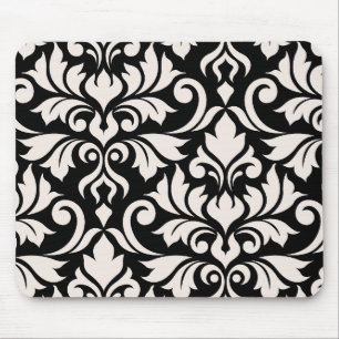 Flourish Damask Art I Creme auf Schwarz Mousepad