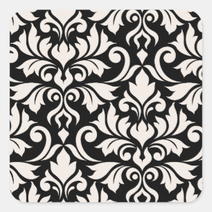 Flourish Damask Art I Creme auf Schwarz Quadratischer Aufkleber