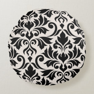 Flourish Damask Art I Schwarz auf Creme Rundes Kissen