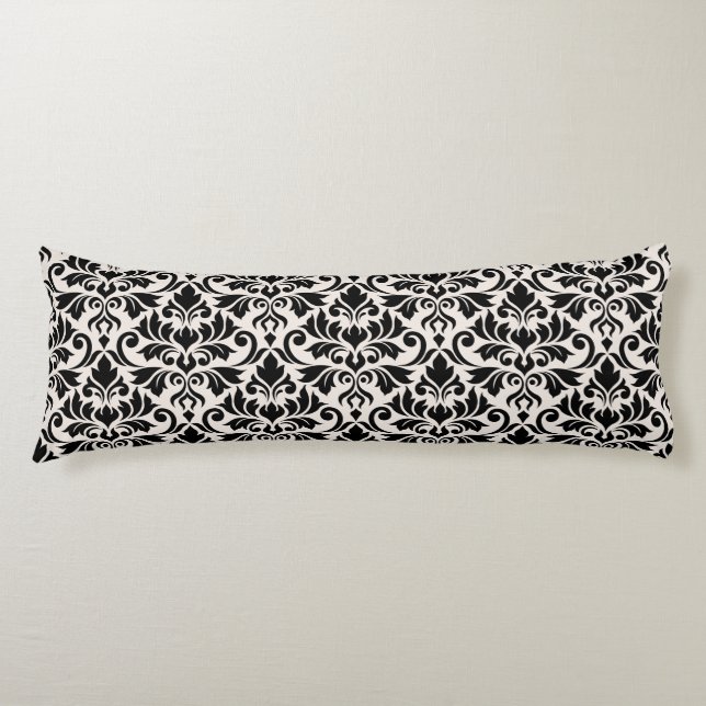 Flourish Damask Big Pattern Black on Cream Seitenschläferkissen (Vorderseite)