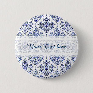 Flourish Damask Muster - blau Button