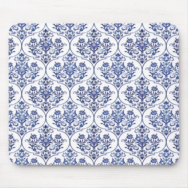 Flourish Damask Muster - blau Mousepad (Vorne)