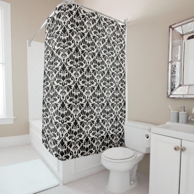 Flourish Damask Pattern Black on Cream Duschvorhang (Beispiel)