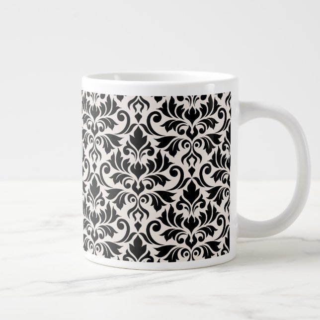 Flourish Damask Pattern Black on Cream Jumbo-Tasse (Rechts)
