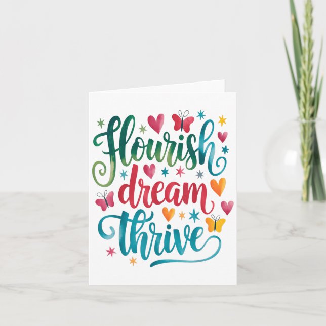 Flourish Dream Thrive Motivational  Karte (Vorderseite)