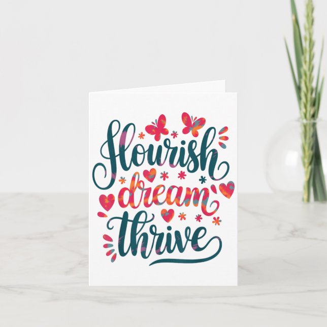 Flourish Dream Thrive Motivational  Karte (Vorderseite)