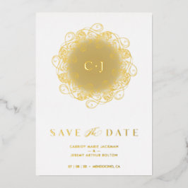 Flourish Real Golden Ornament Initials Wedding Folieneinladung