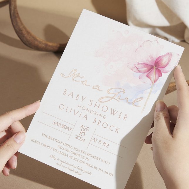 Flow Gold Foil Moderne Girl Baby Dusche Einladung (Von Creator hochgeladen)