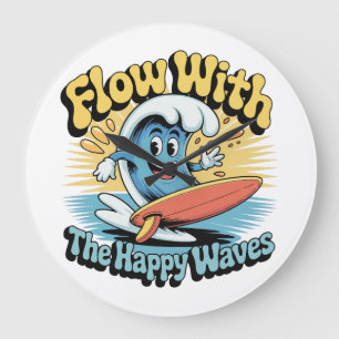Flow With The Happy Waves Surf Große Wanduhr