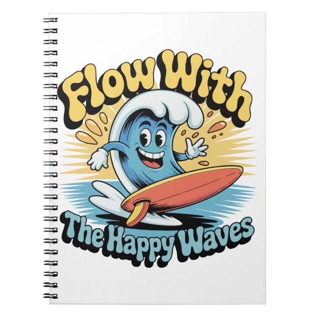 Flow With The Happy Waves Surf Journal Notizblock (Vorderseite)
