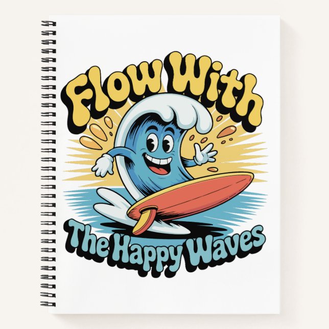 Flow With The Happy Waves Surf Journal Notizbuch (Vorderseite)