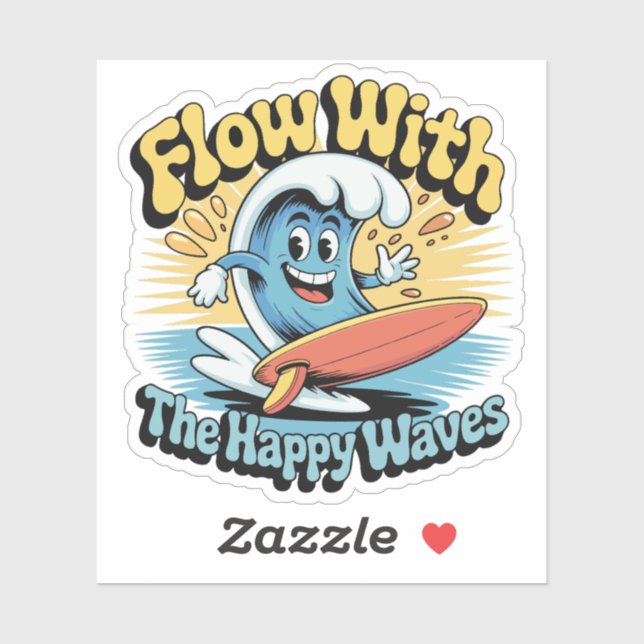 Flow With The Happy Waves Waterproof Sticker (Blatt)