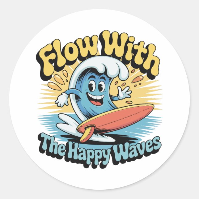 Flow With The Happy Waves Waterproof Sticker (Vorderseite)