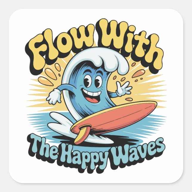 Flow With The Happy Waves Waterproof Sticker (Vorderseite)