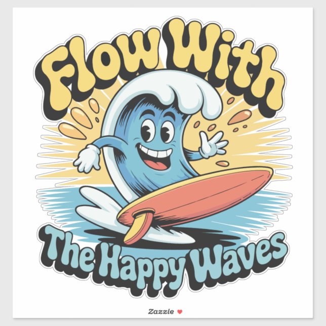 Flow With The Happy Waves Waterproof Sticker (Blatt)