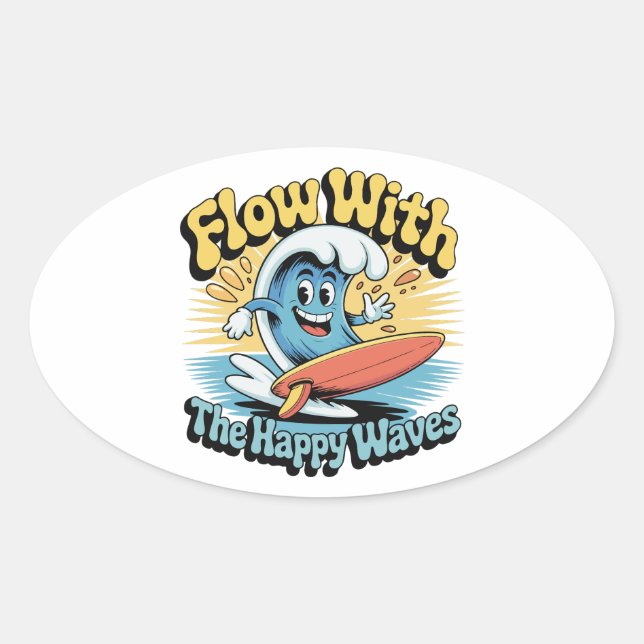 Flow With The Happy Waves Waterproof Sticker (Vorderseite)