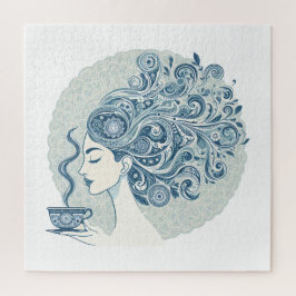 Flow Woman Art - Blue Tile Fusion Puzzle