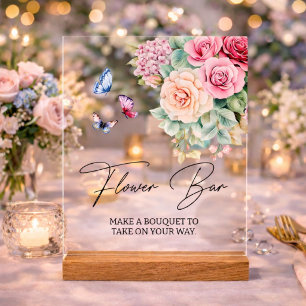 Flower Bar Blühende Schmetterlinge Brautparty Acrylschild