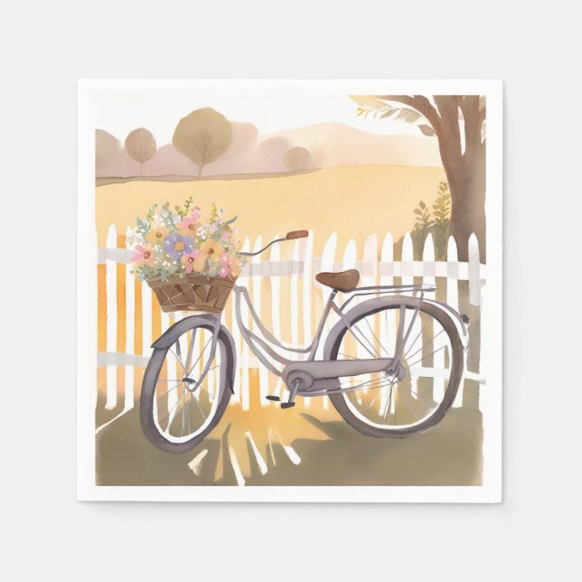 Flower Basket Bike | Floral Watercolor Serviette (Vorderseite)