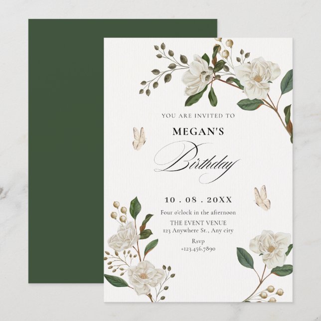 Flower branch birthday einladung (Vorne/Hinten)