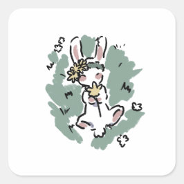 Flower Bunny  Quadratischer Aufkleber