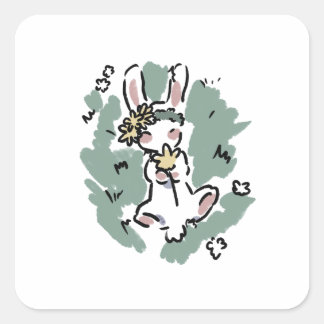 Flower Bunny  Quadratischer Aufkleber