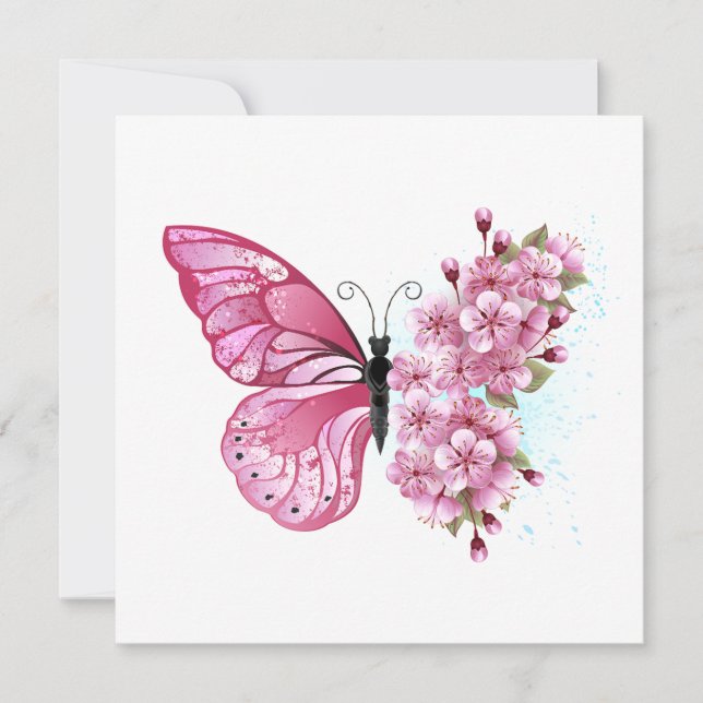 Flower Butterfly with Pink Sakura Ankündigung (Vorderseite)