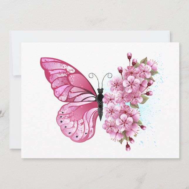 Flower Butterfly with Pink Sakura Ankündigung (Vorderseite)