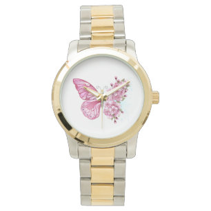 Flower Butterfly with Pink Sakura Armbanduhr