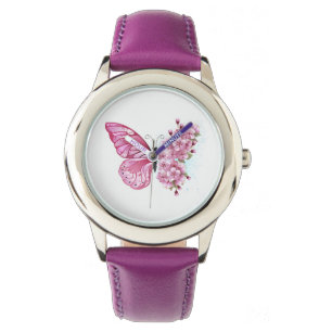 Flower Butterfly with Pink Sakura Armbanduhr