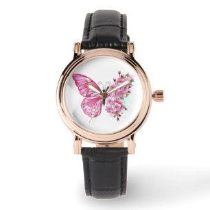 Flower Butterfly with Pink Sakura Armbanduhr