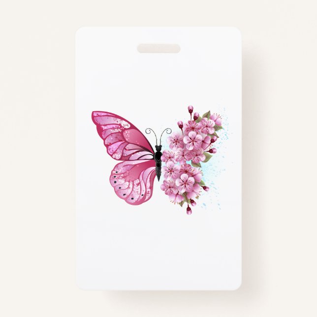 Flower Butterfly with Pink Sakura Ausweis (Vorderseite)