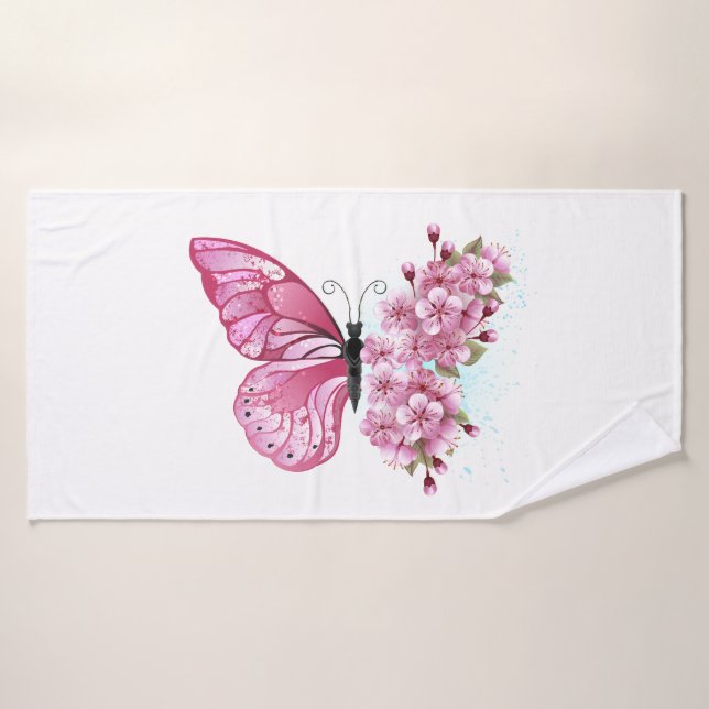 Flower Butterfly with Pink Sakura Badehandtuch (Badehandtuch)