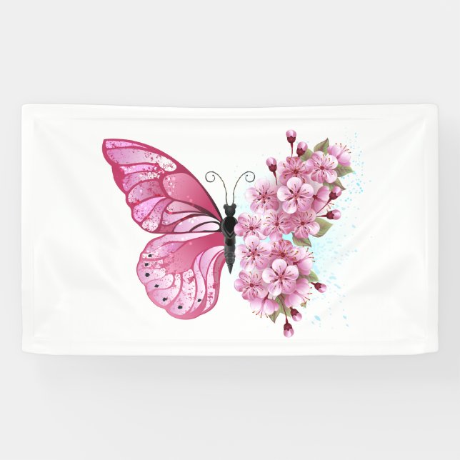 Flower Butterfly with Pink Sakura Banner (Horizontal)