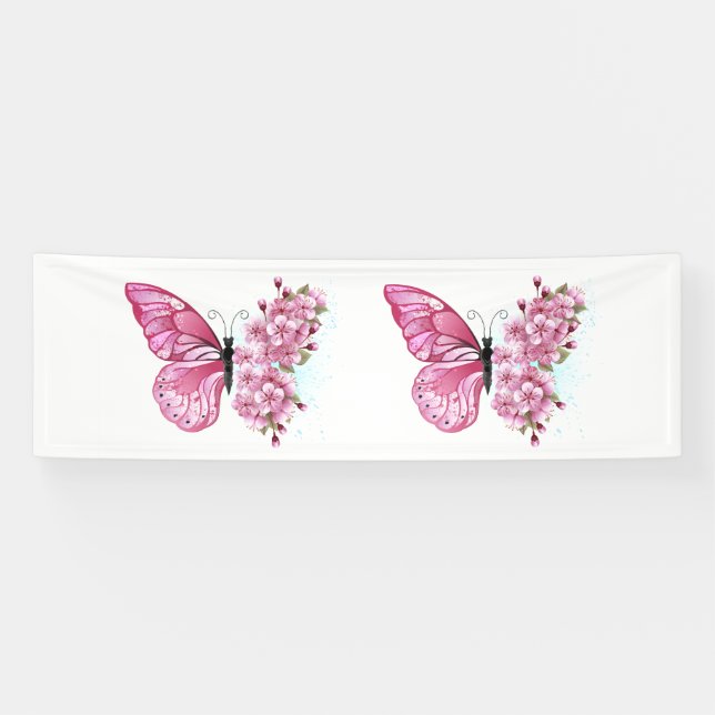 Flower Butterfly with Pink Sakura Banner (Horizontal)