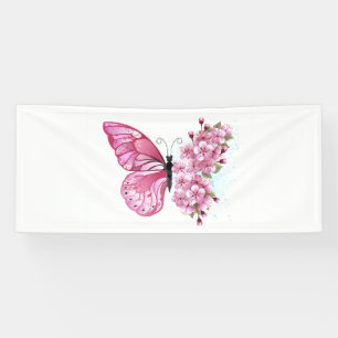 Flower Butterfly with Pink Sakura Banner