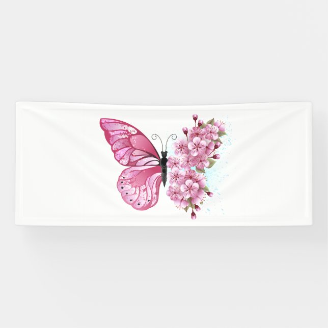 Flower Butterfly with Pink Sakura Banner (Horizontal)