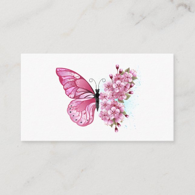 Flower Butterfly with Pink Sakura Begleitkarte (Vorderseite)