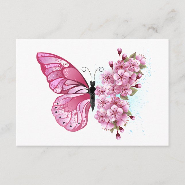 Flower Butterfly with Pink Sakura Begleitkarte (Vorderseite)