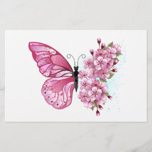 Flower Butterfly with Pink Sakura Briefpapier